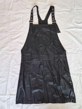 Dark Academia Pinafore Black Faux Leather Jacket with Silver Zipper
